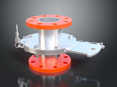 Industrial Equipment with Red Flange Plates Silver Cylindrical Body and Metal Mounting Bracket 3d model