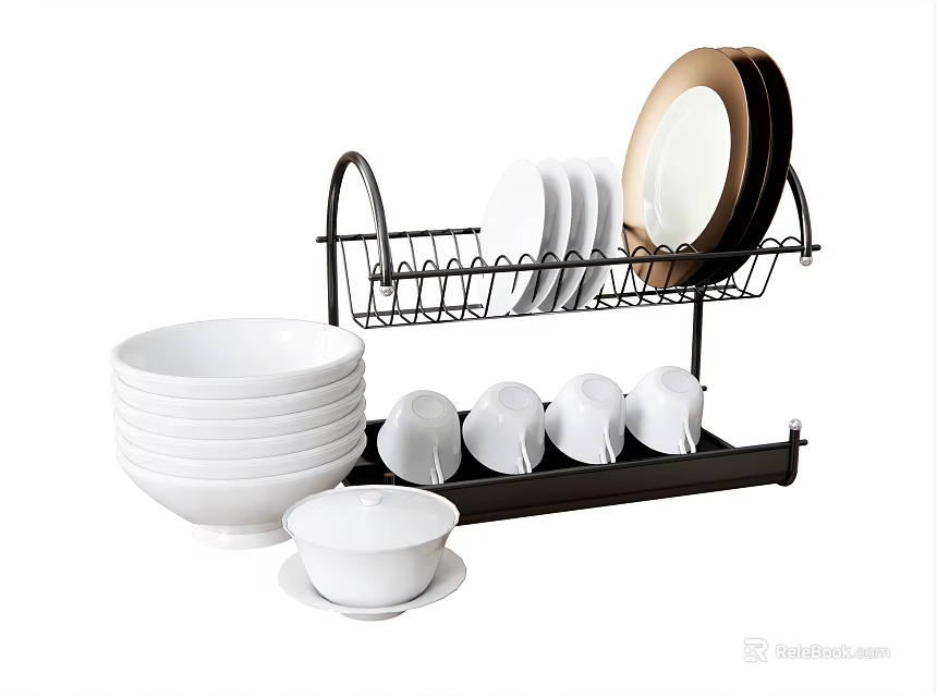 Kitchen Storage Cabinets With Dish Rack For Plates Bowls And Dishes 3d model 