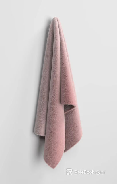 Soft Pink Towel With Plush Texture Hanging On Wall 3d model
