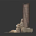 Sandbags Stacked With Wooden Boards On Brick Ground Structure Setup