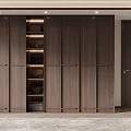 Modern Walnut Wardrobe Design With Panel Doors And Open Shelves 3d model