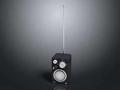 Black Portable Radio With Extended Antenna Control Knobs And Speaker Grill 3d model