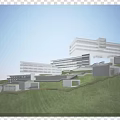 Modern Hillside Architectural Design Featuring White Horizontal Structures Large Windows And Green Trees