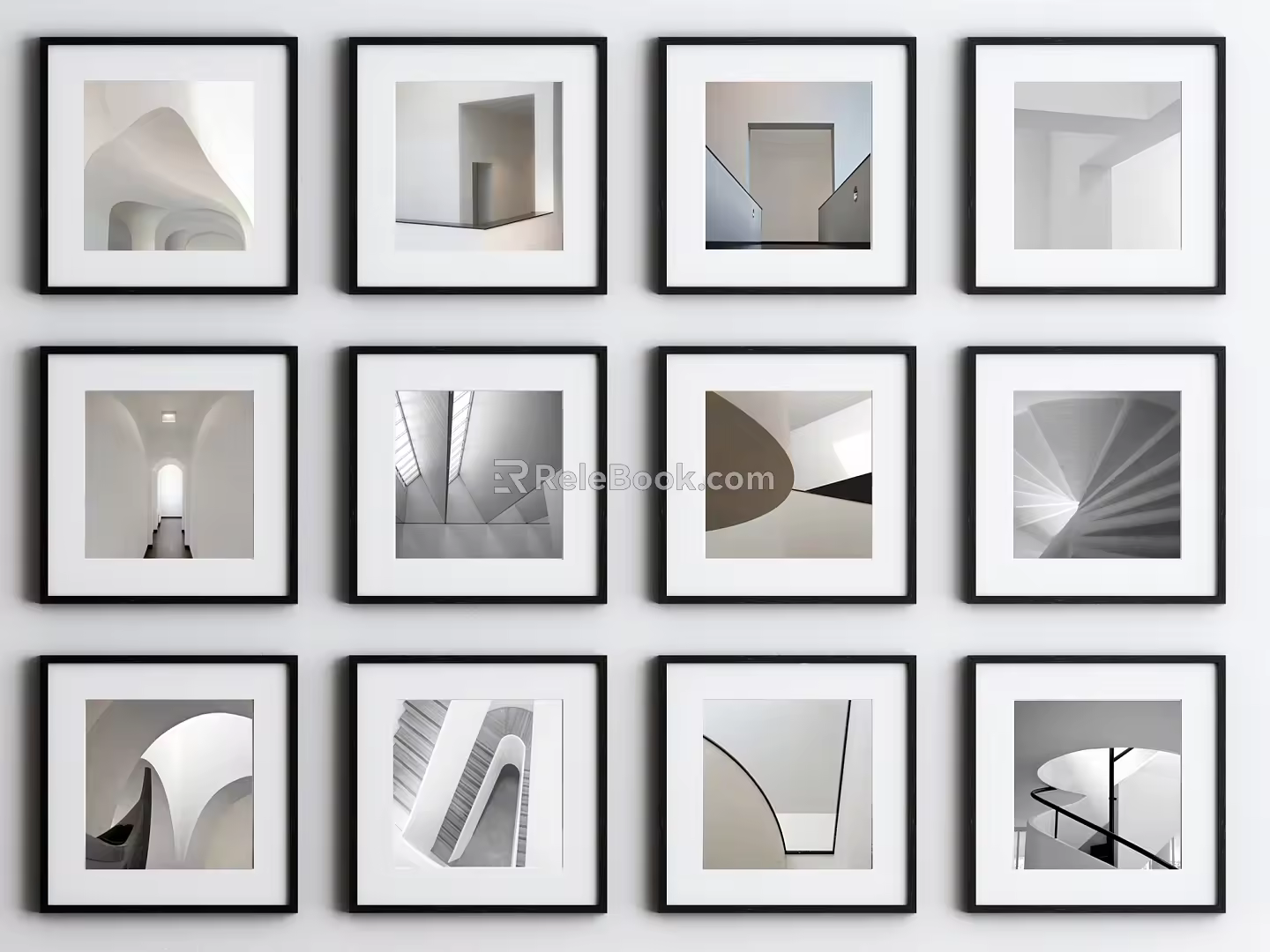 Modern abstract painting simple abstract black and white painting combination 3d model
