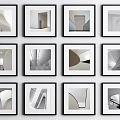 Modern abstract painting simple abstract black and white painting combination 3d model