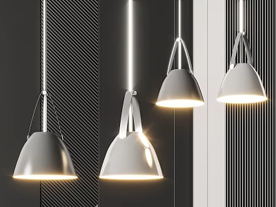 Sleek Modern Pendant Lights With Metallic Frame And White Shade For Interior 3d model