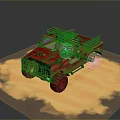 Red Pickup Truck With Roof Rack And Open Bed On Sandy Ground