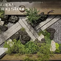 Garden Landscape Design with Terracing Stones Green Plants Wooden Paths and Pebble Paving