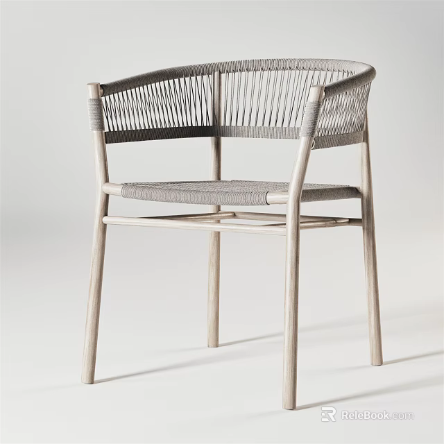 Leisure Chair with Rattan Backrest Wooden Frame and Comfortable Seat Design 3d model 