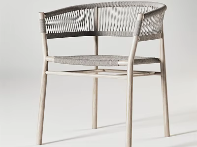 Leisure Chair with Rattan Backrest Wooden Frame and Comfortable Seat Design 3d model