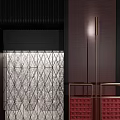 Modern Room Divider With Red Lattice And Transparent Glass Geometric Pattern Design 3d model