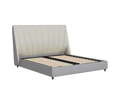 Modern Upholstered Double Bed With Padded Headboard Stitched Details And Light Gray Frame 3d model