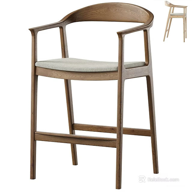 Modern Bar Stool With Wooden Frame Armrests And Light Colored Cushion Seat 3d model
