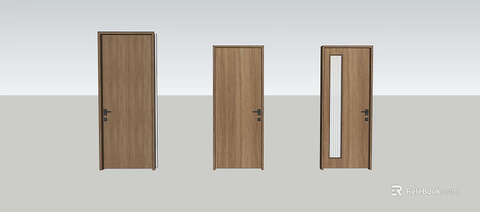 Wooden Door Components with Various Designs Including Glass Panel and Solid Panel 3d model