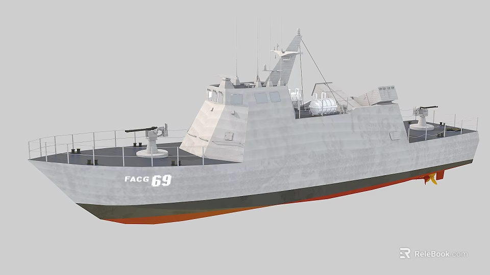 Gray Military Warship FACG 69 Featuring Superstructure And Deck Cannon 3d model