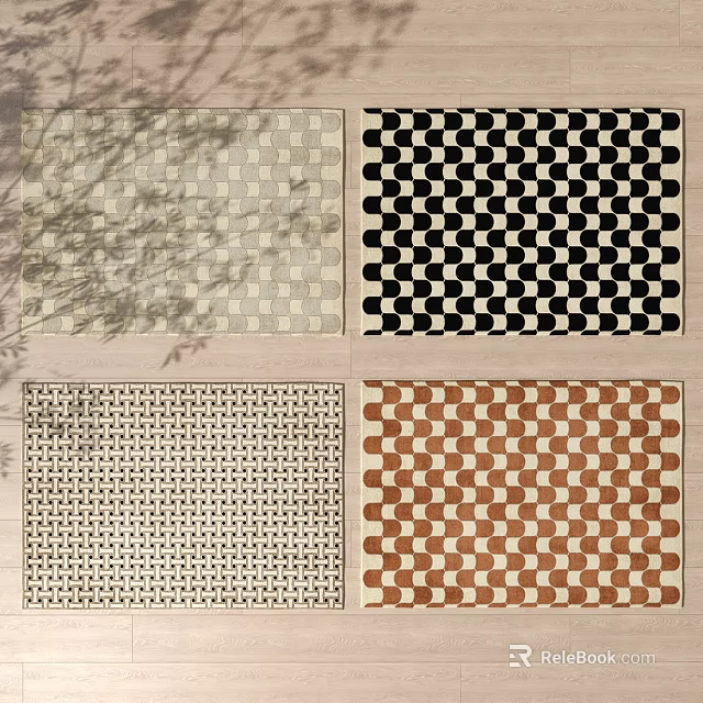 Stylish Square Area Rugs With Checkerboard Patterns In Black White Beige Brown 3d model 