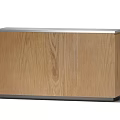 Modern Wooden Cabinet With Sleek Metal Top And Natural Wood Grain