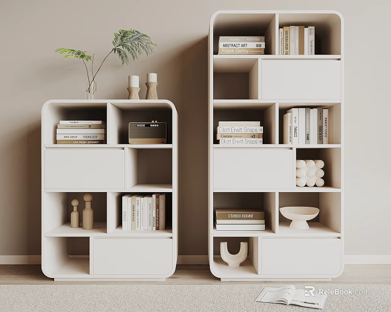 Modern White Bookcase With Open Shelves For Books And Decorative Storage 3d model 