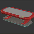 Red Octagonal Table With Gray Tabletop Blue LED Lights And Metallic Legs On Black Background