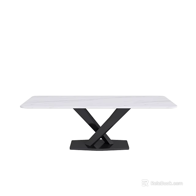 Modern White Marble Dining Table With Black X Shaped Base Design 3d model