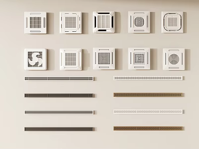 Multiple Air Conditioner Vents with Square and Rectangular Grilles in Different Colors 3d model
