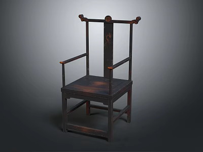 Traditional Chinese Style Wooden Chair With Classic Backrest And Armrests Design 3d model