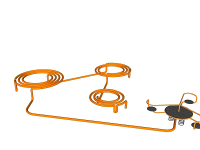 Outdoor Orange Playground Equipment With Circular Rings And Spring Base Design 3d model