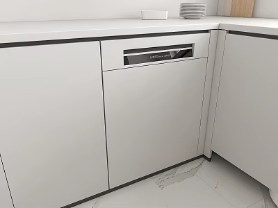 Modern Open Kitchen Interior With White Cabinets And Built In Dishwasher Appliance 3d model