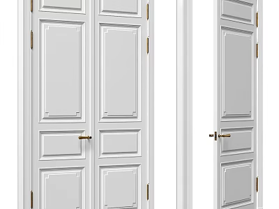 White Paneled Hinged Doors With Brass Handles For Modern Interior Design 3d model