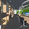 Modern Public Office Space With Open Layout Wooden Desks Ergonomic Chairs And Green Plants