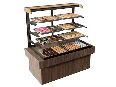 Commercial Pastry Display Equipment With Multi tiered Shelves Refrigerated Base And Assorted Pastries 3d model