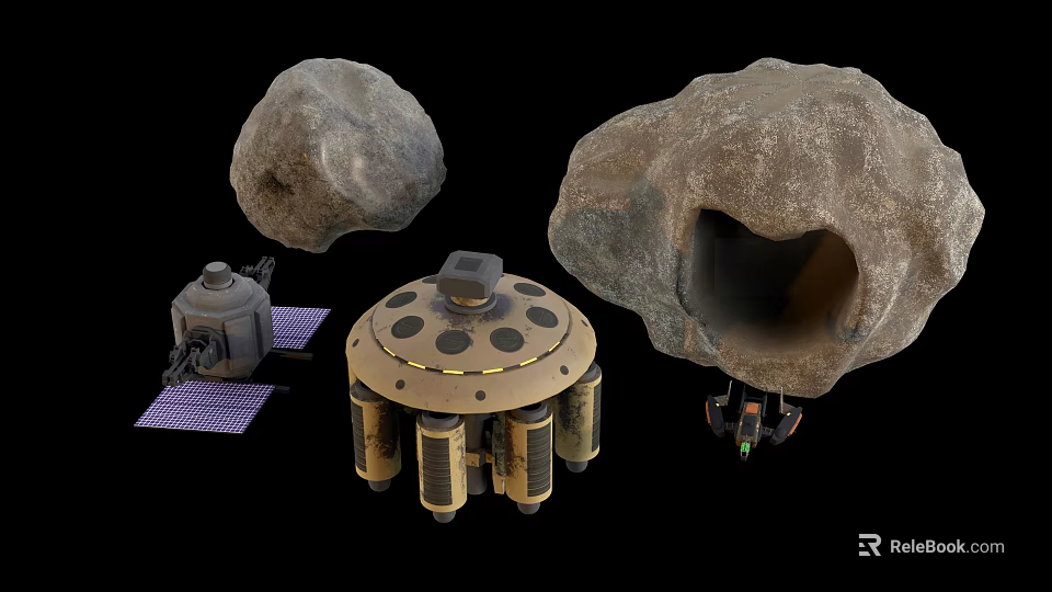 Space Exploration Equipment With Rock Samples Detector Solar Panels And Circular Module 3d model 