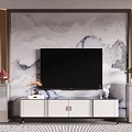 Elegant White TV Stand With Mountain Pattern Backdrop Marble Accent And Decorative Columns 3d model