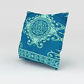 Elegant Blue Decorative Throw Pillow With Intricate White Floral Pattern Design 3d model