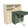 Green Tabletop Dining Table With Wooden Storage Shelves Rolling Cabinet And White Frame
