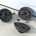 Black Modern Round Single Sofa With Soft Cushions And Side Tables 3D Model 3d model