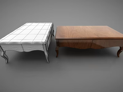 Elegant Wooden Coffee Table With Carved Legs And Wireframe Design Model 3d model