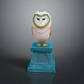 Elegant Owl Statue Decorative Figure Placed On Blue Pedestal With Detailed Design