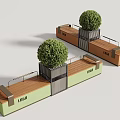 Modern Public Combined Outdoor Chair With Wooden Seat And Integrated Metal Planter For Green Shrubs