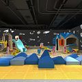 Fun Indoor Playground With Double Slides Blue White Ball Pit And Arched Structures