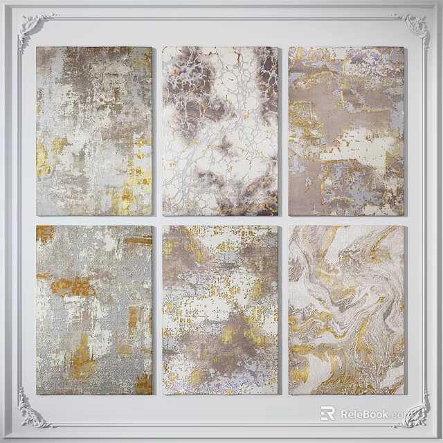 Modern Square Rugs with Gold Gray White Hues and Abstract Marble Patterns 3d model 