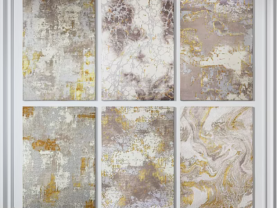 Modern Square Rugs with Gold Gray White Hues and Abstract Marble Patterns 3d model