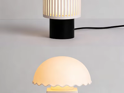 Modern Table Lamp With Vertical Striped And Scalloped Edge Lampshade Black White Base 3d model