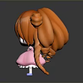Cute Cartoon Female Doll Wearing Pink Dress with Orange Twin Ponytails and Big Eyes