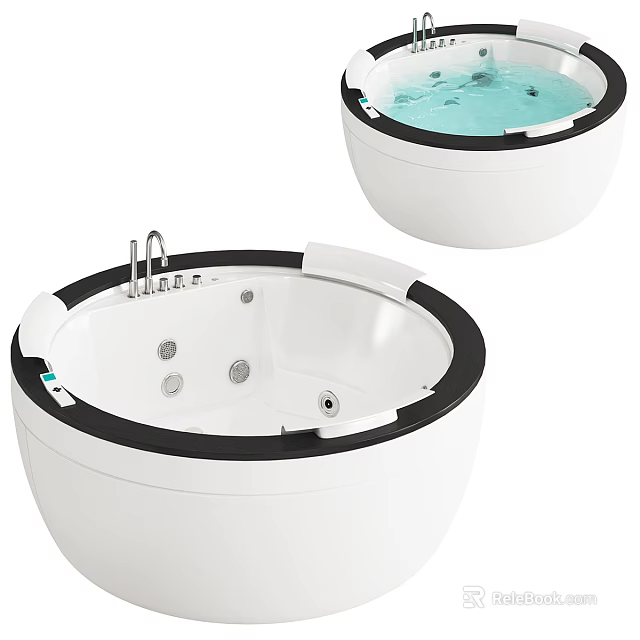 Round White Bathtub With Black Rim And Whirlpool Jets Modern Design 3d model 