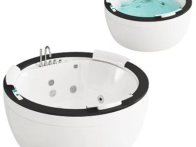 Round White Bathtub With Black Rim And Whirlpool Jets Modern Design 3d model