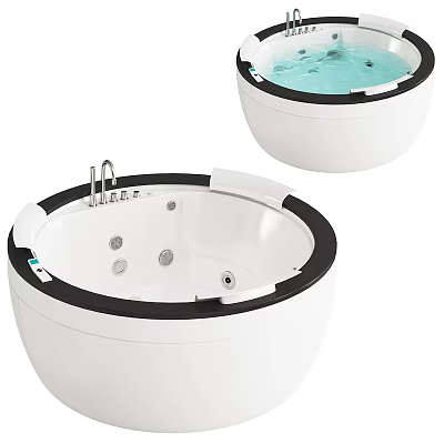 Round White Bathtub With Black Rim And Whirlpool Jets Modern Design 3d model