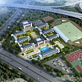 Aerial View of School Buildings Campus With Sports Field Green Spaces and Roads