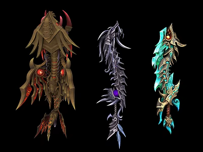 Mythical Fantasy Weapons With Unique Designs Glowing Elements And Colorful Details 3d model