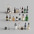 Various Wine Bottles and Glasses Arranged with Bar Tools and Accessories